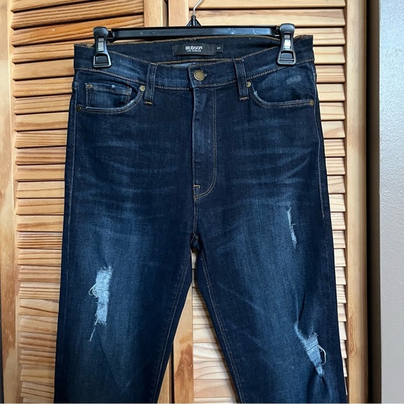 HUDSON Barbara Super Skinny Dark Wash Distressed Jeans Size 27 - Picture 2 of 10